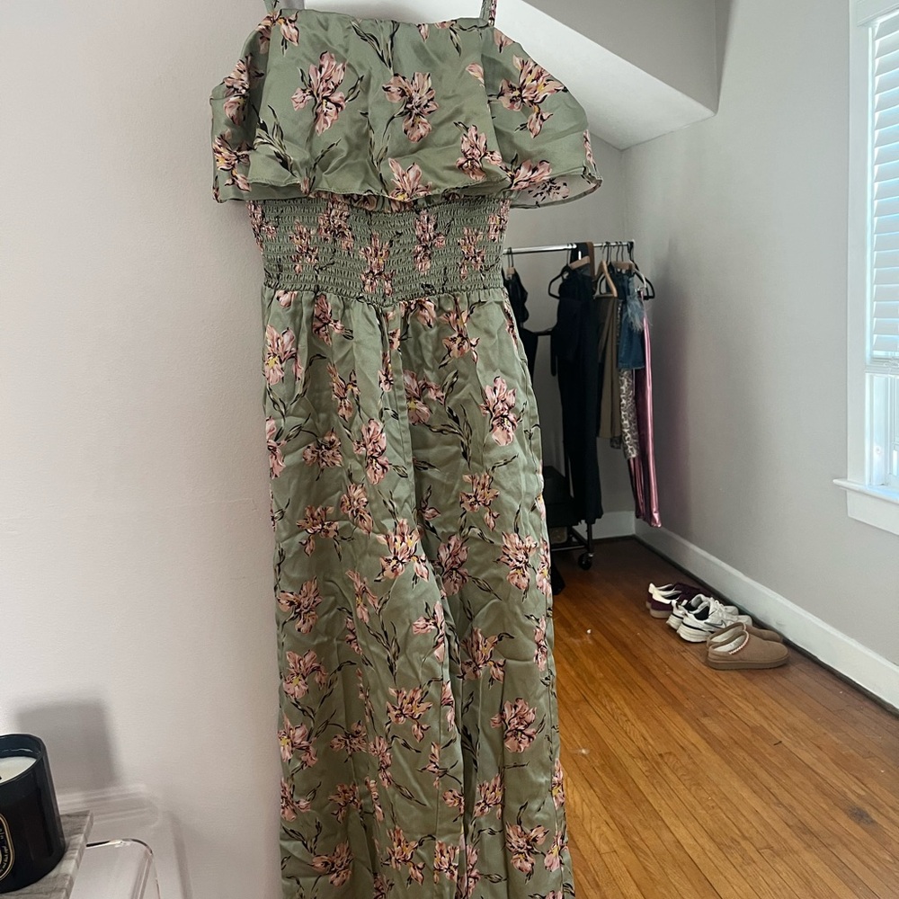 INTERMIX Floral Olive Jumpsuit